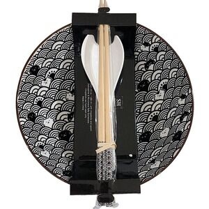 SH Home Cats Printed Ceramic Ramen Bowl 43oz Set‎ With Chopsticks And Spoons 4pc